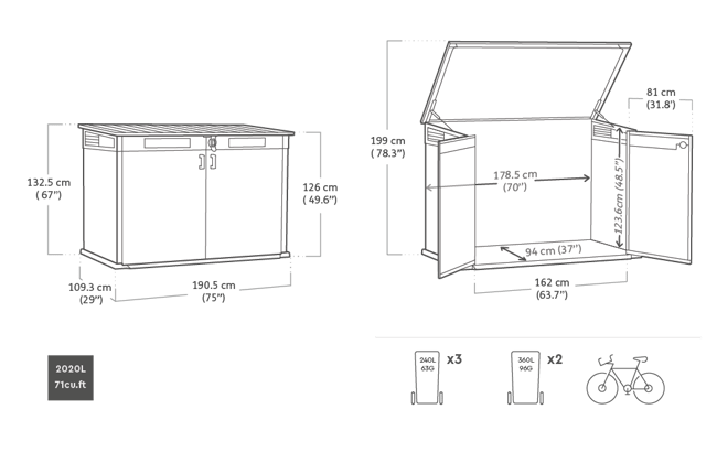 Cortina Mega Graphite Small Storage Shed - 6x3.5 Shed - Keter US
